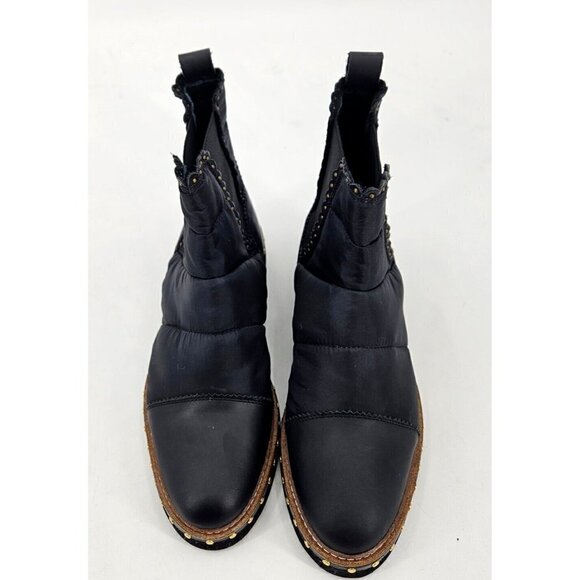 New Free People Atlas Puffer Chelsea Boots Womens 39/9 Black Leather Nylon - Picture 3 of 10
